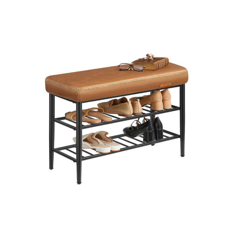 VASAGLE EKHO Mid-Century Modern Faux Leather Entryway Shoe Storage Bench
