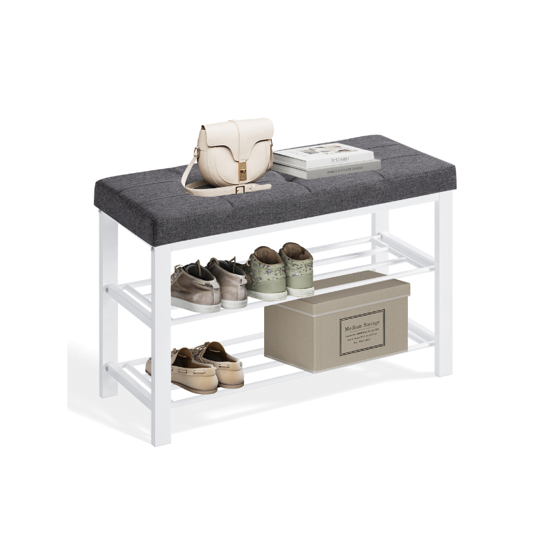 SONGMICS 3-Tier Shoe Rack Bench with Comfort Padded Seat Cushion