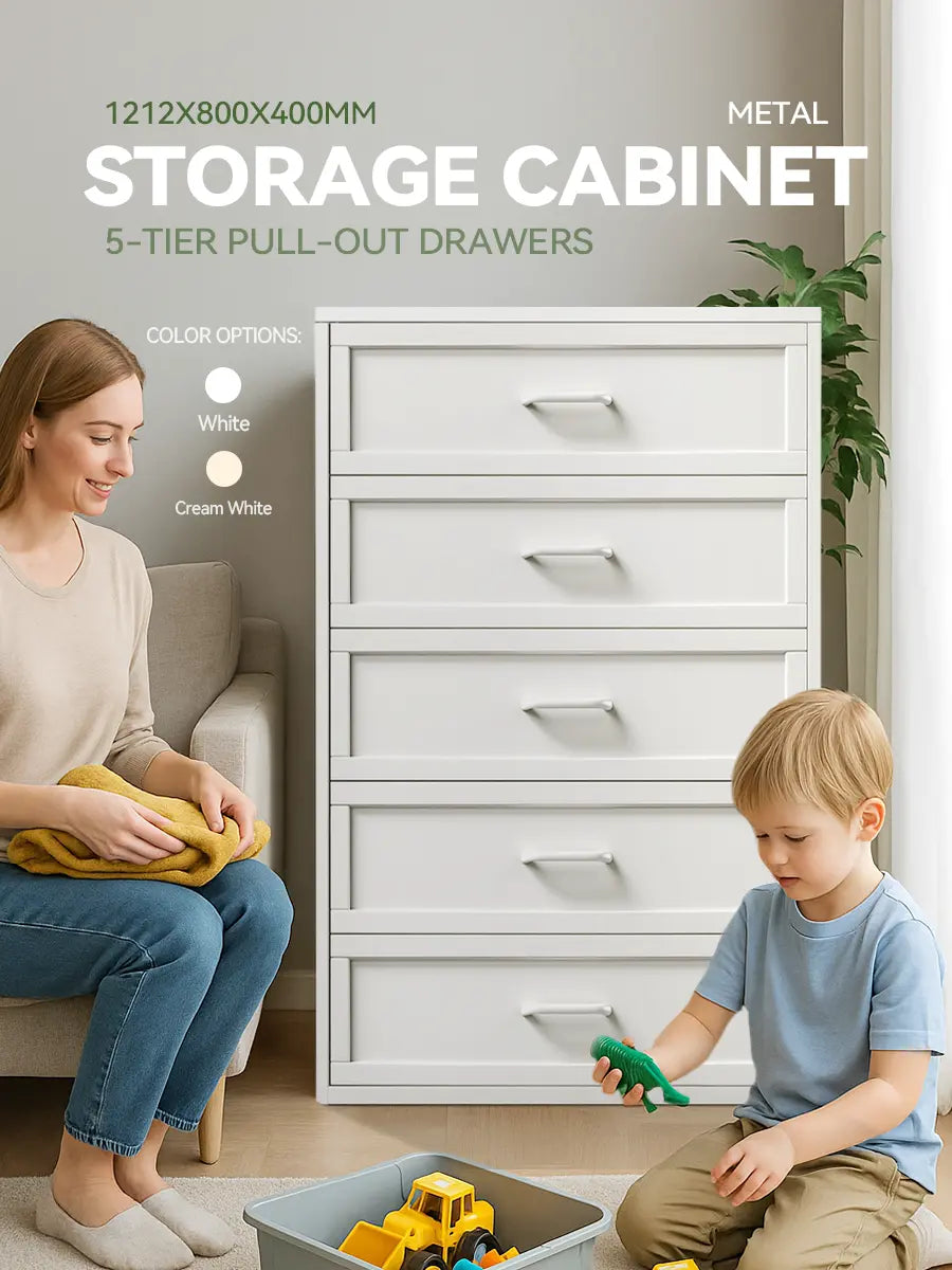White Dresser with Drawers for Clothes – Fits Bedroom/Living Room – 121×80×40cm