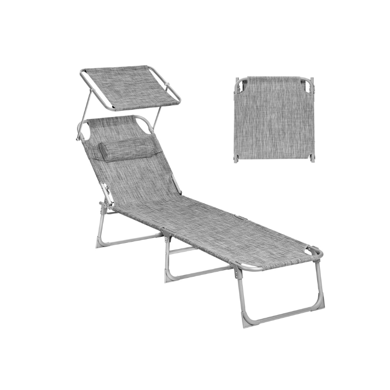 FURNMICS Sun Lounger with Sunshade Headrest Adjustable Backrest