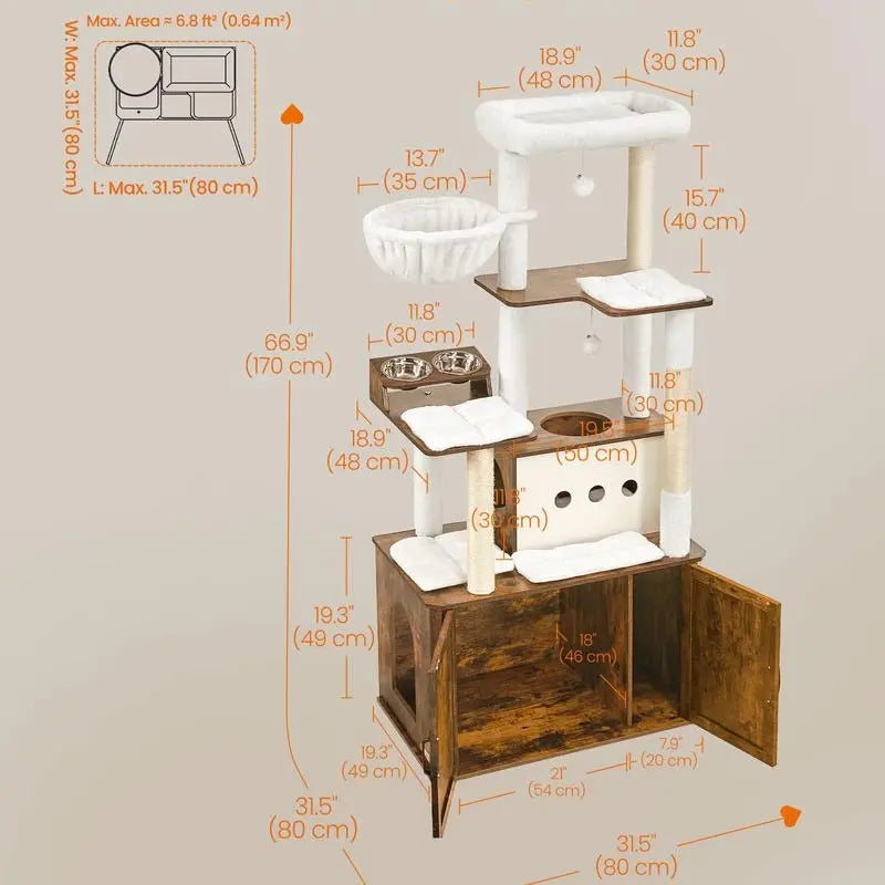 FURNMICS 66.9-Inch Cat Tower with Litter Box Enclosure