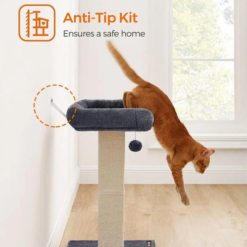 FURNMICS 27.9-Inch Cat Scratcher with 15.7 x 11.8 Inches Plush Perch