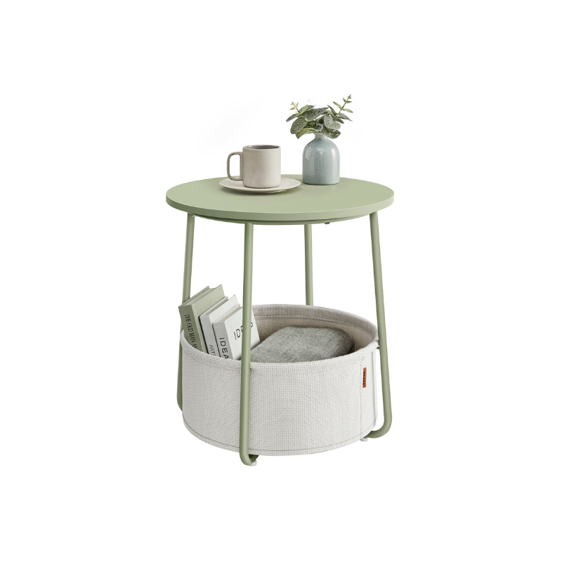 VASAGLE Modern Round Nightstand Side Table, Fabric Storage Basket, Compact Home Furniture