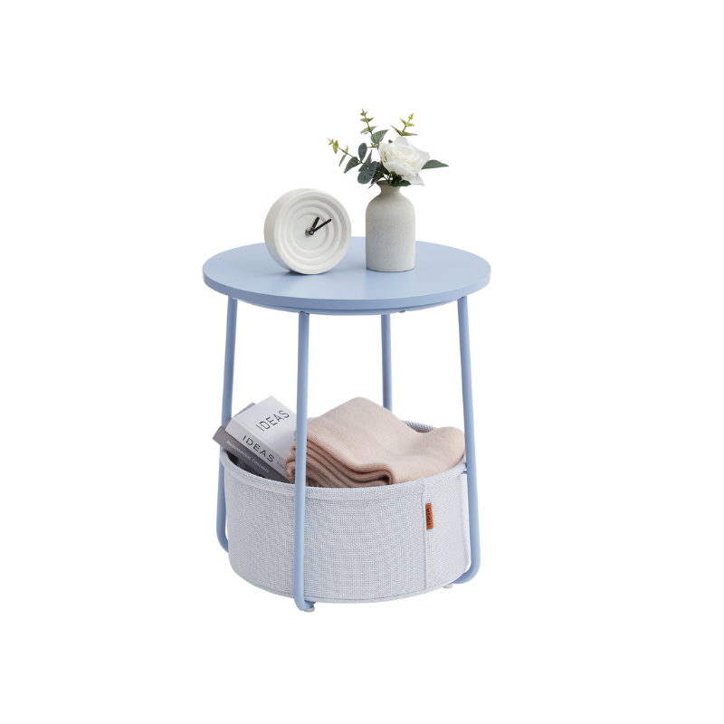VASAGLE Modern Round Nightstand Side Table, Fabric Storage Basket, Compact Home Furniture
