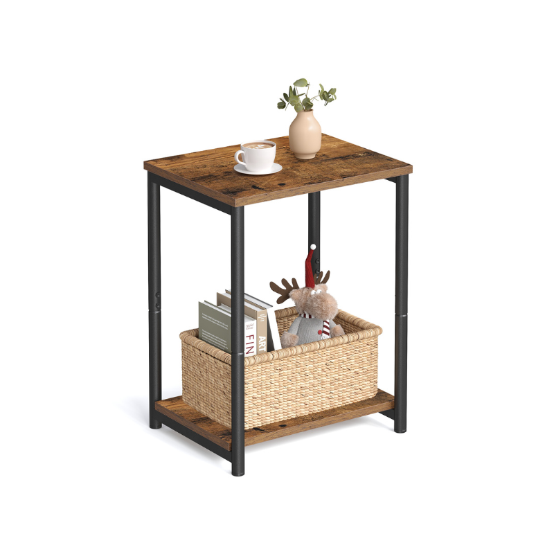 VASAGLE Industrial Steel Frame Side Tables Set, Open Storage Shelf