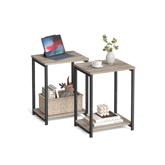 Steel Frame Side Tables Set, Open Storage Shelf
