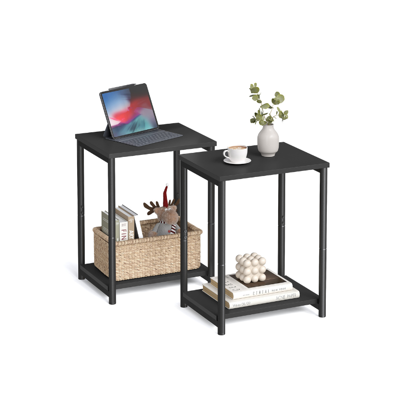 VASAGLE Industrial Steel Frame Side Tables Set, Open Storage Shelf