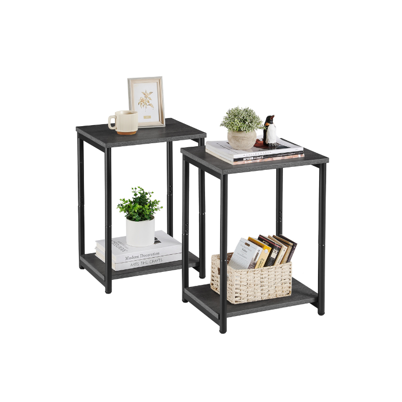 VASAGLE Industrial Steel Frame Side Tables Set, Open Storage Shelf