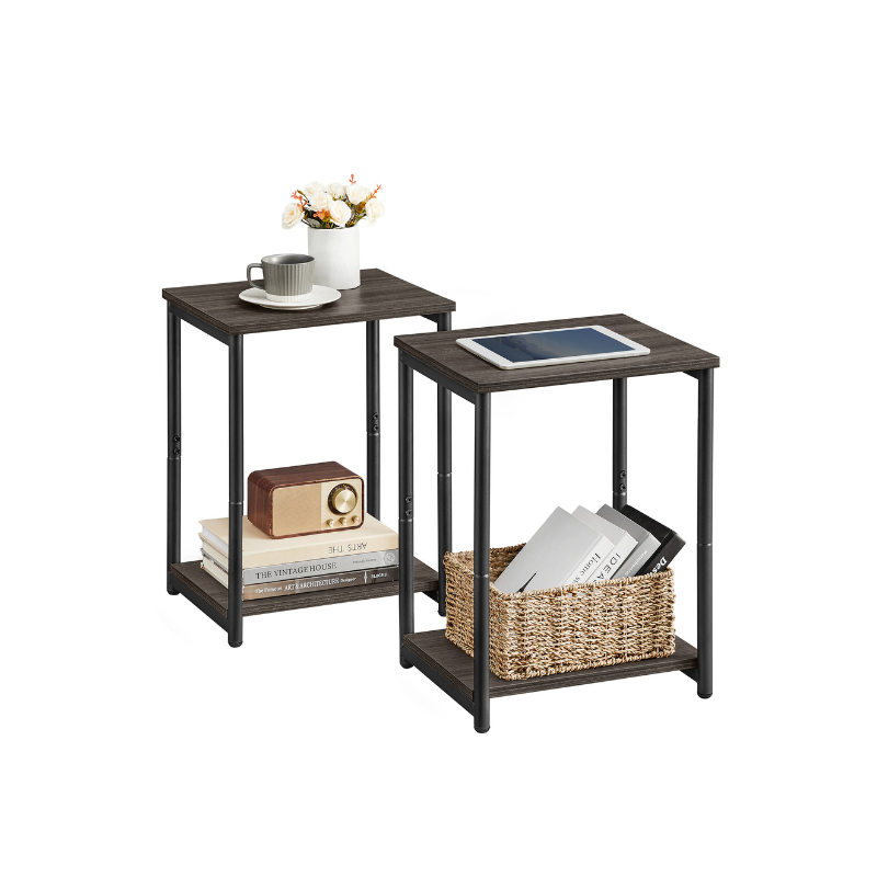VASAGLE Industrial Steel Frame Side Tables Set, Open Storage Shelf