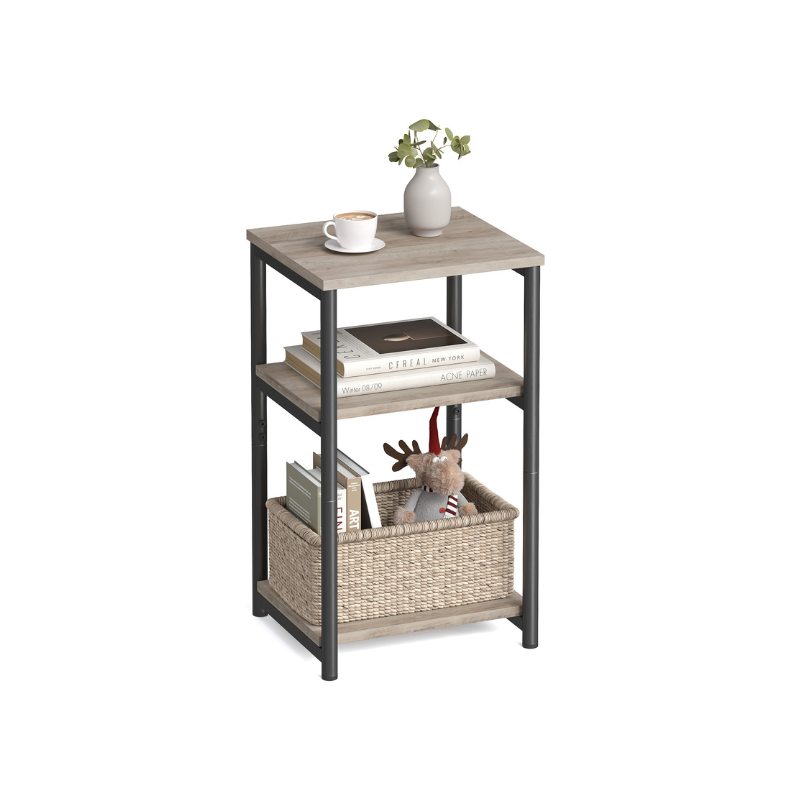 VASAGLE Industrial 3-Tier Slim Side Table, Storage Shelves, Sturdy Steel Frame