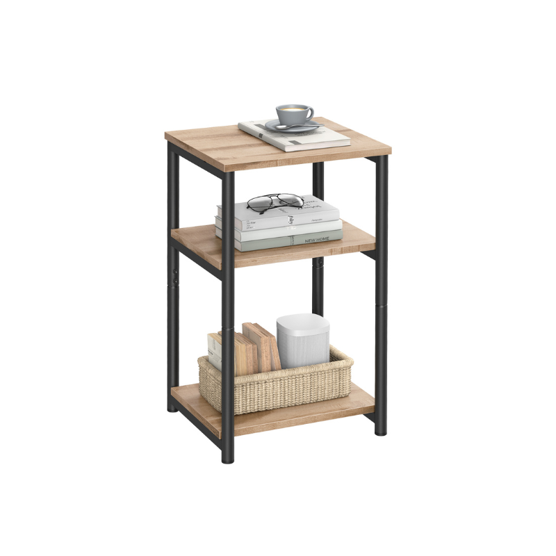 VASAGLE Industrial 3-Tier Slim Side Table, Storage Shelves, Sturdy Steel Frame