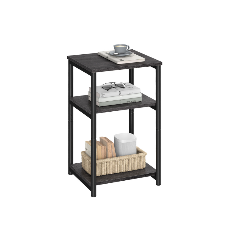 VASAGLE Industrial 3-Tier Slim Side Table, Storage Shelves, Sturdy Steel Frame