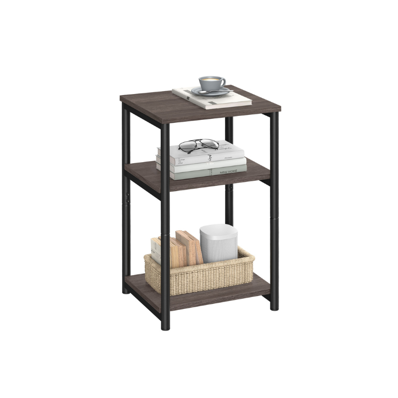VASAGLE Industrial 3-Tier Slim Side Table, Storage Shelves, Sturdy Steel Frame