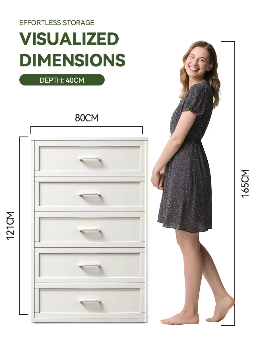 White Dresser with Drawers for Clothes – Fits Bedroom/Living Room – 121×80×40cm