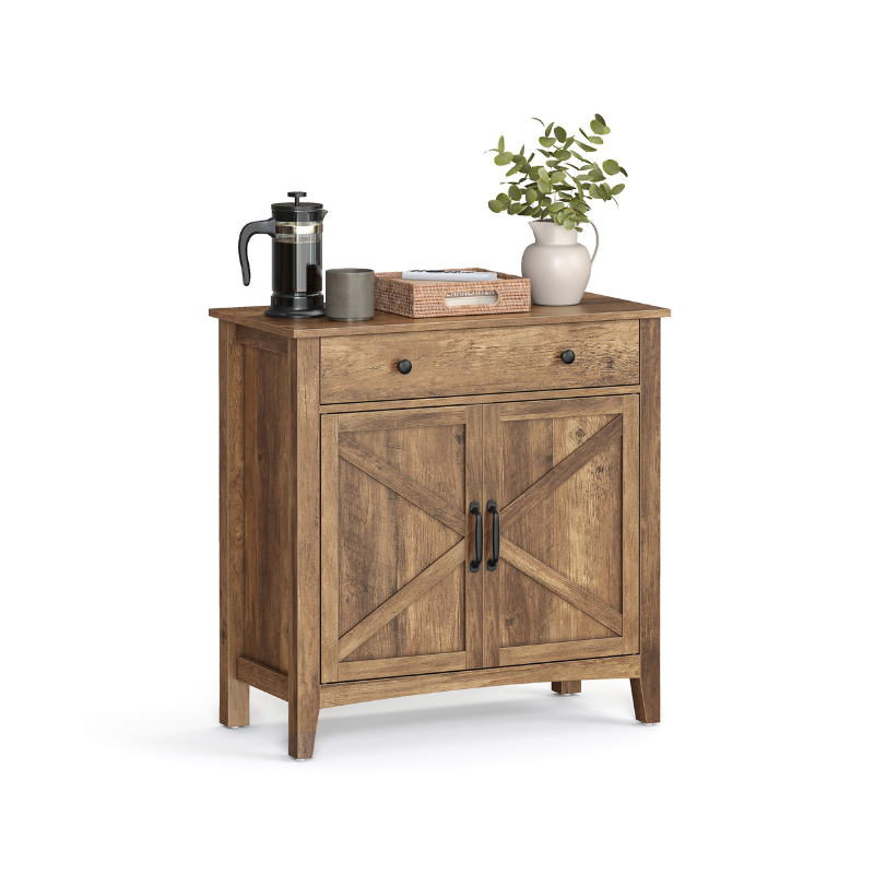 VASAGLE Farmhouse Buffet Cabinet: Spacious Storage, Drawer, Adjustable Shelf, Rustic Elegance