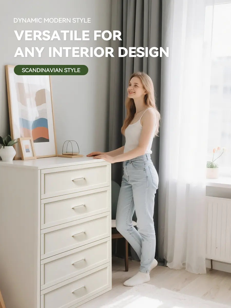 White Dresser with Drawers for Clothes – Fits Bedroom/Living Room – 121×80×40cm