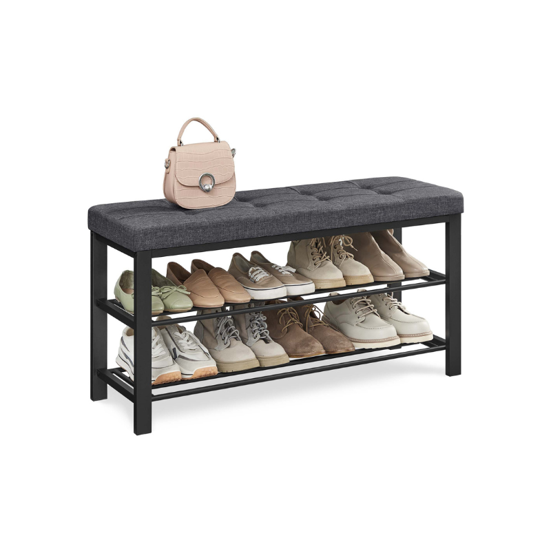 SONGMICS 3-Tier Shoe Rack Bench with Comfort Padded Seat Cushion