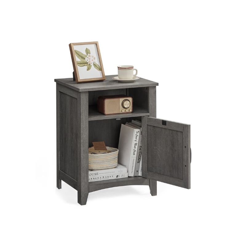 VASAGLE Farmhouse Barn Door Nightstand: Rustic Bedside Table with Storage