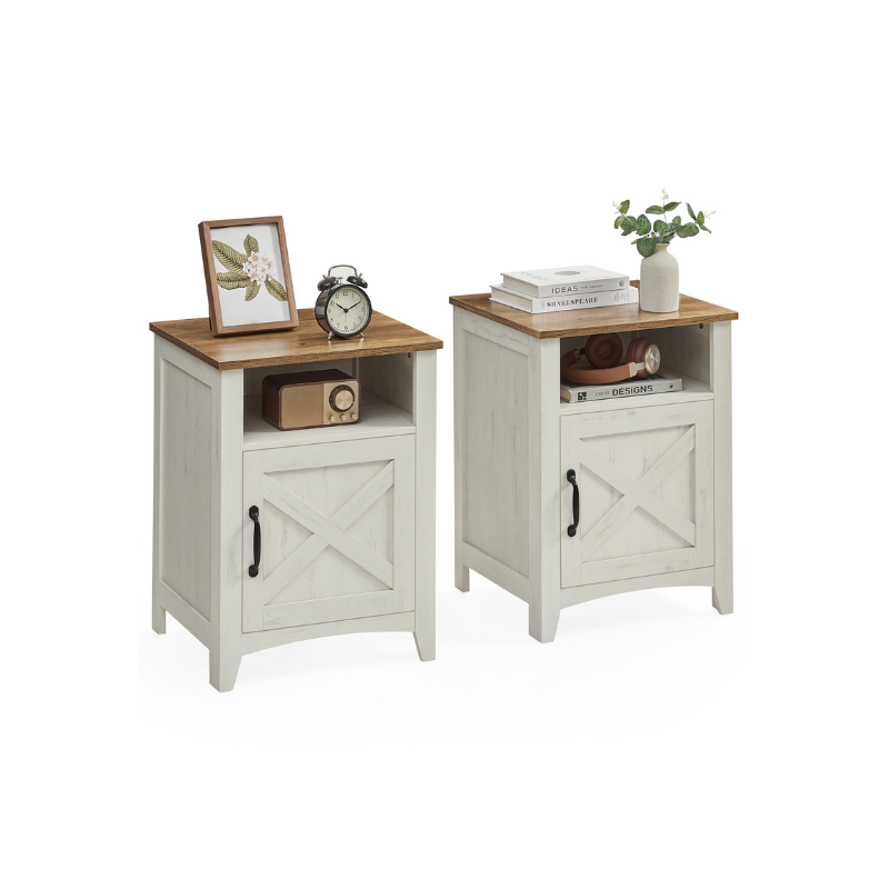 VASAGLE Farmhouse Barn Door Nightstand: Rustic Bedside Table with Storage