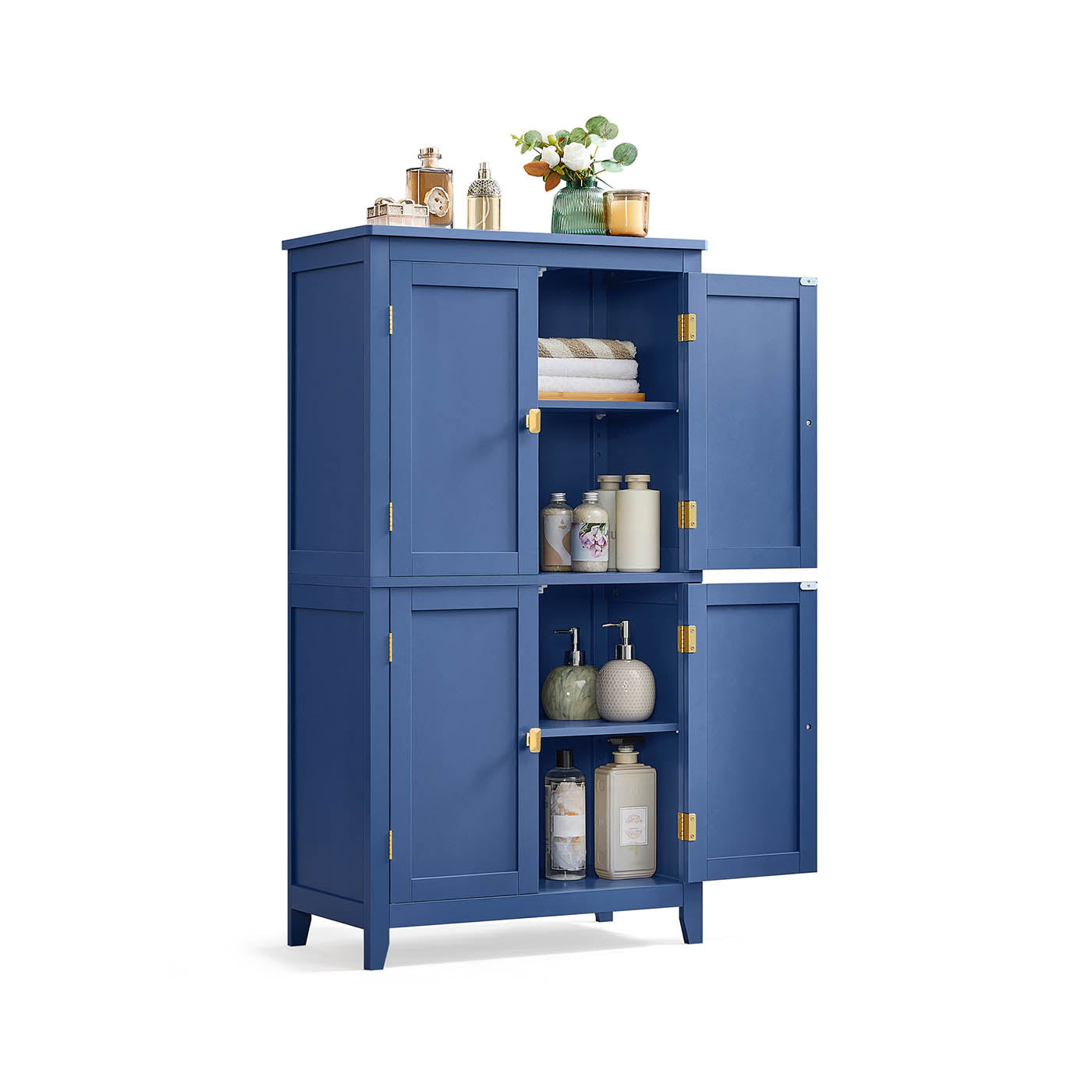 VASAGLE Freestanding Bathroom Storage Cabinet, Four Doors, Adjustable Shelves, Space Saving