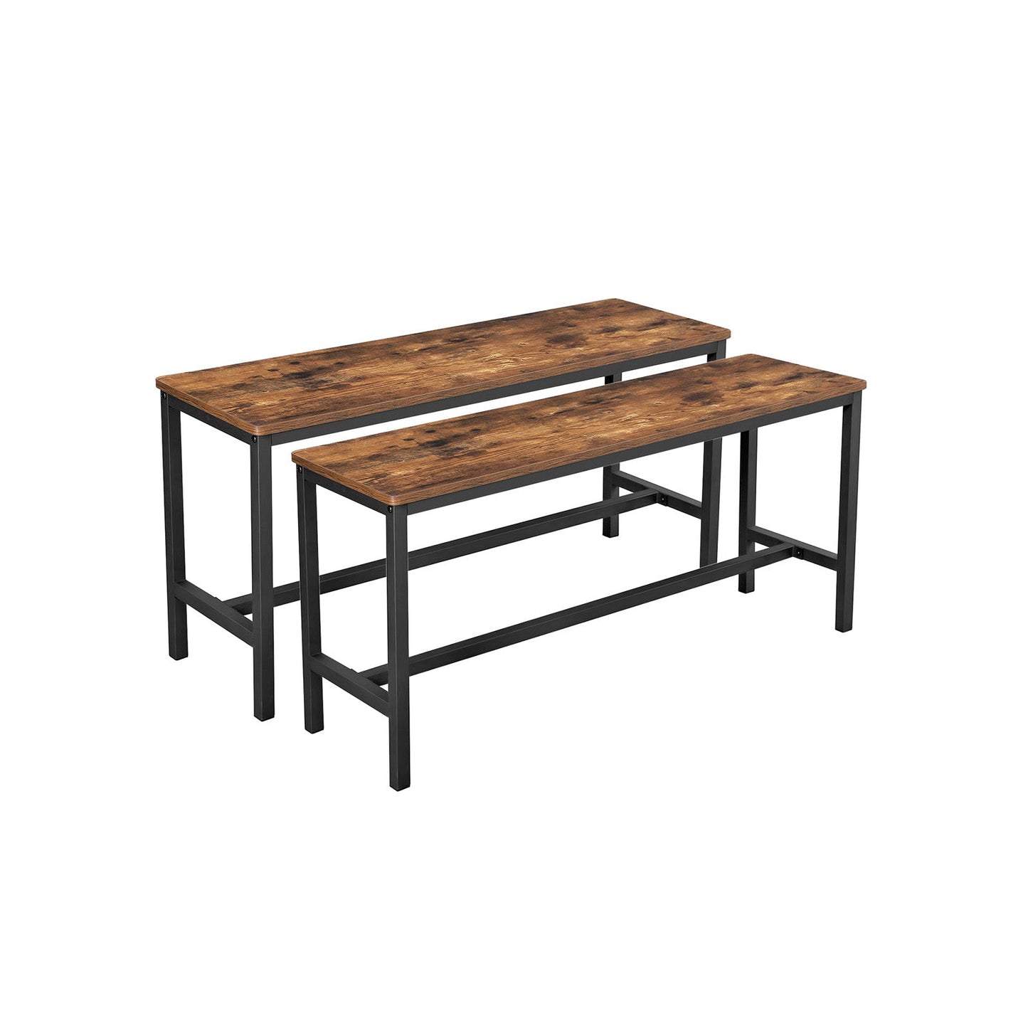 VASAGLE ALINRU Industrial Rustic Brown Dining Table Benches, Pair of Two