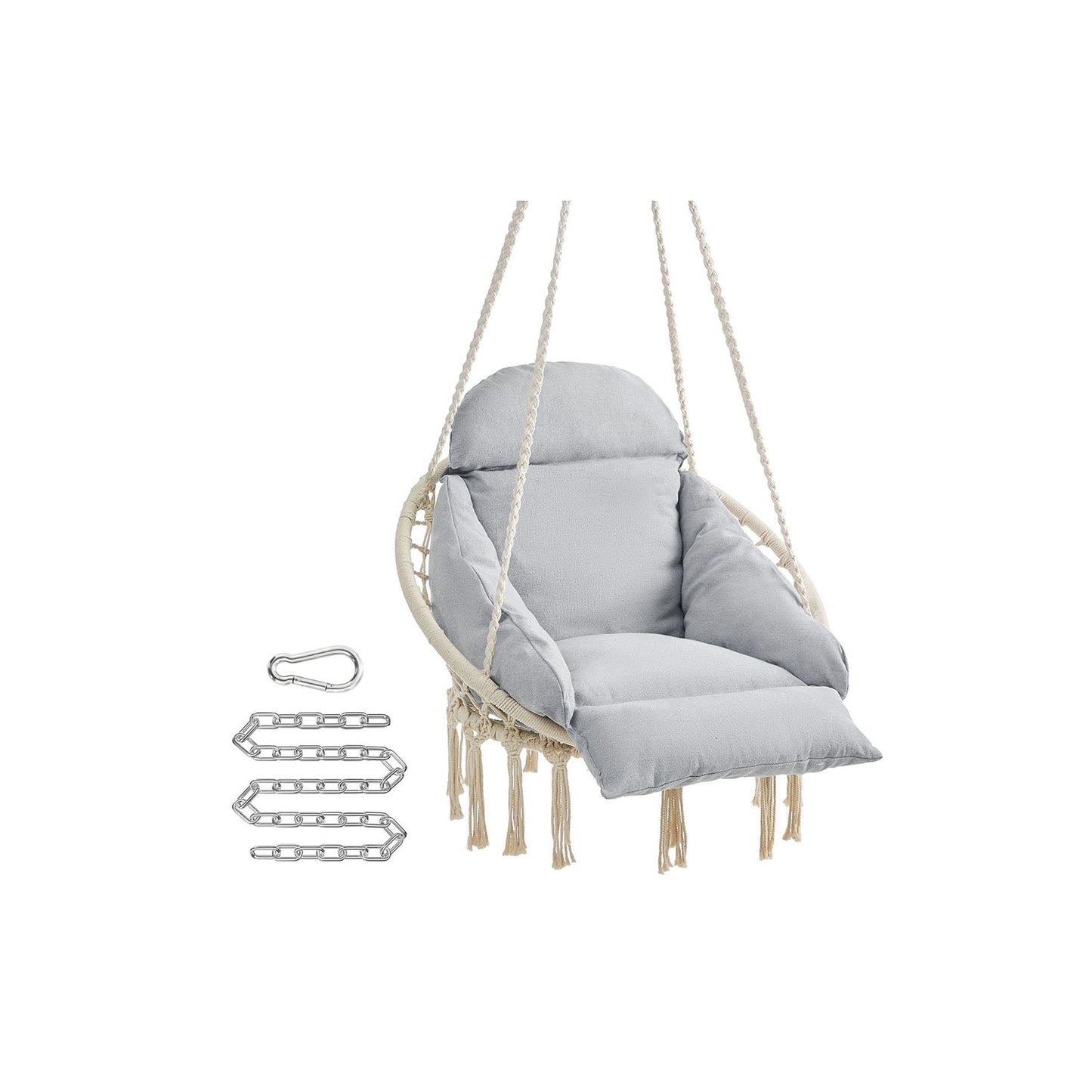 SONGMICS Cozy Boho Hammock Swing Chair with Plush Cushion for Indoor Outdoor Relaxation
