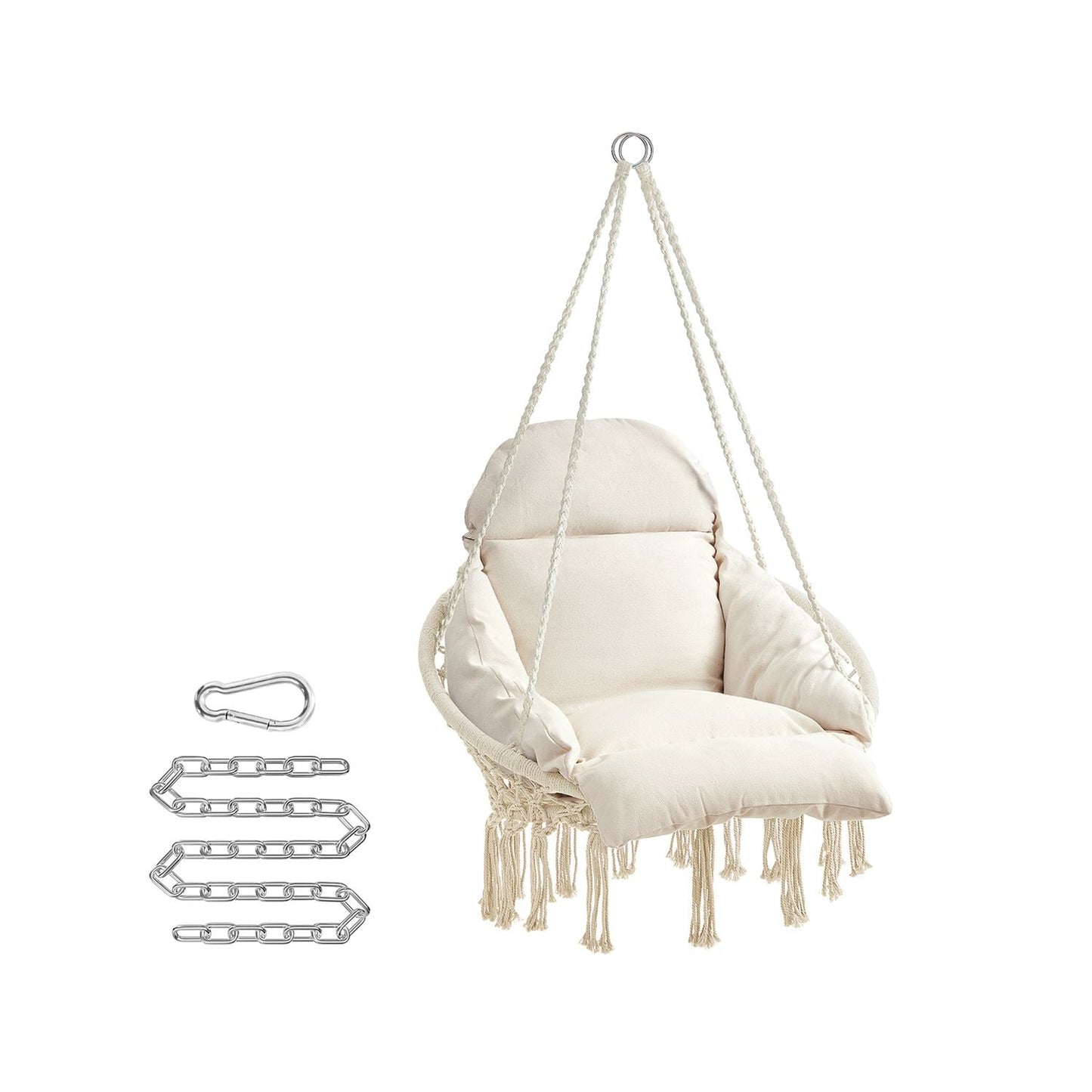 SONGMICS Cozy Boho Hammock Swing Chair with Plush Cushion for Indoor Outdoor Relaxation