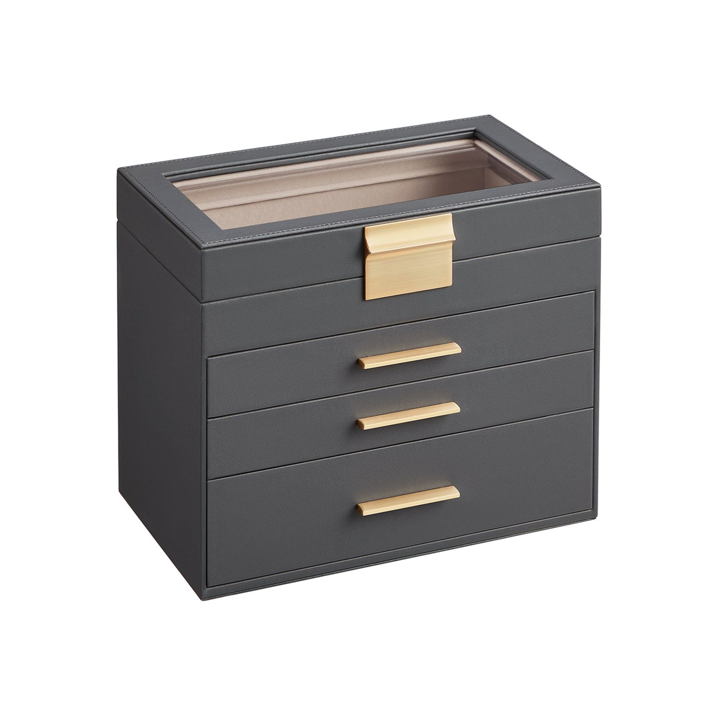 Modern Multi-Layer Jewelry Organizer with Glass Lid, Sunglasses, Large Jewelry Storage