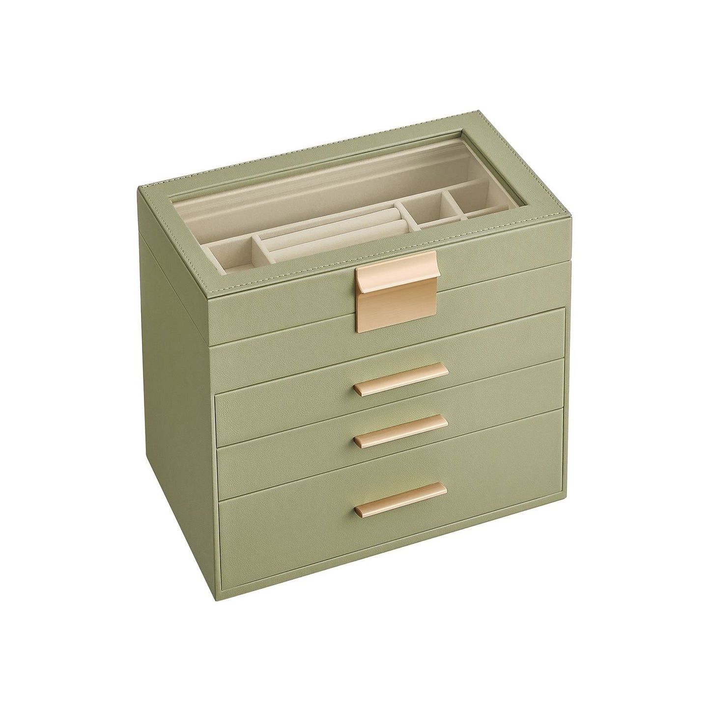 Modern Multi-Layer Jewelry Organizer with Glass Lid, Sunglasses, Large Jewelry Storage