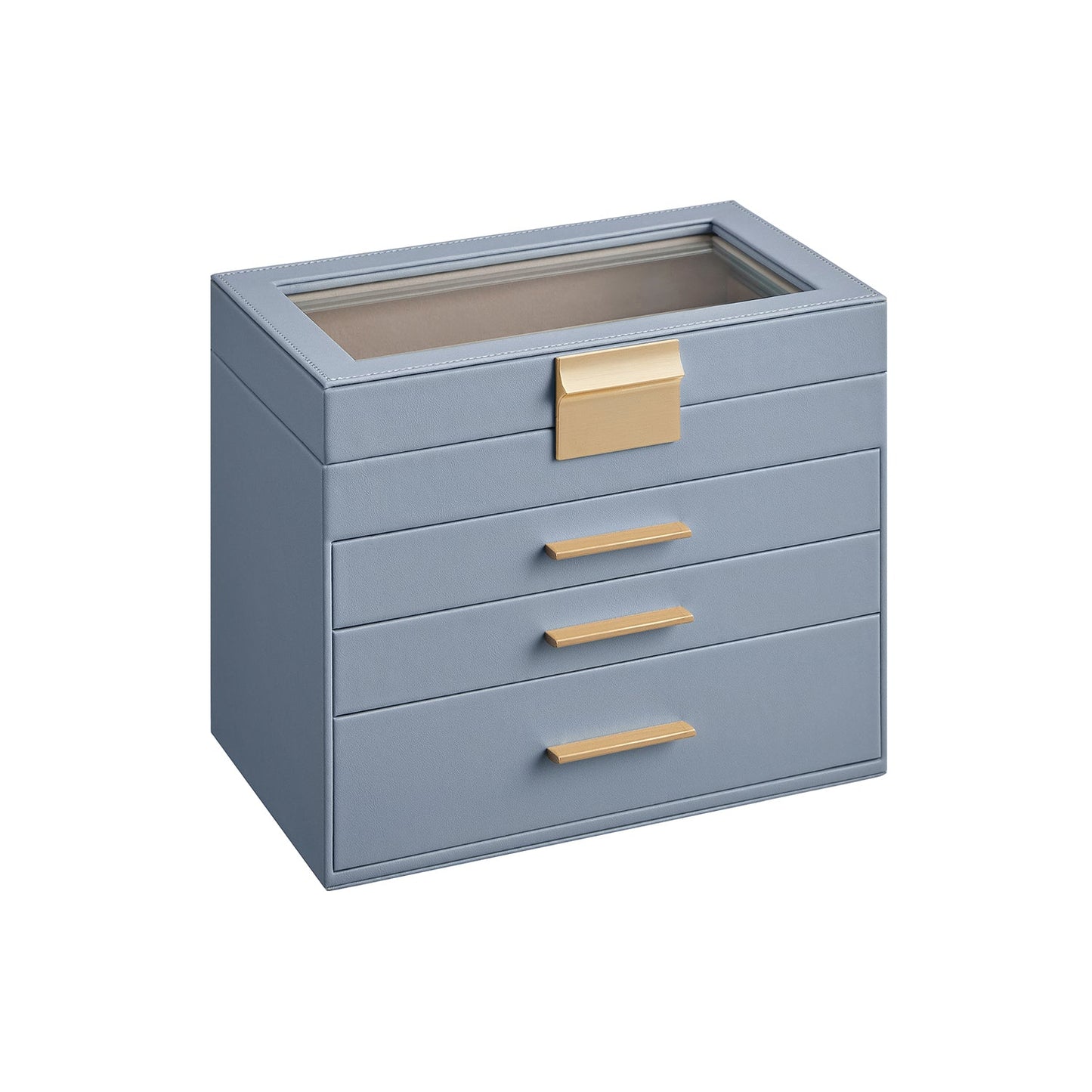 Modern Multi-Layer Jewelry Organizer with Glass Lid, Sunglasses, Large Jewelry Storage