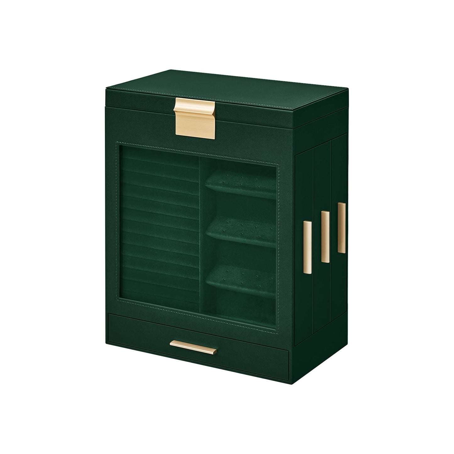 SONGMICS Elegant 5-Layer Jewelry Box with Clear Glass Window and Side Drawers
