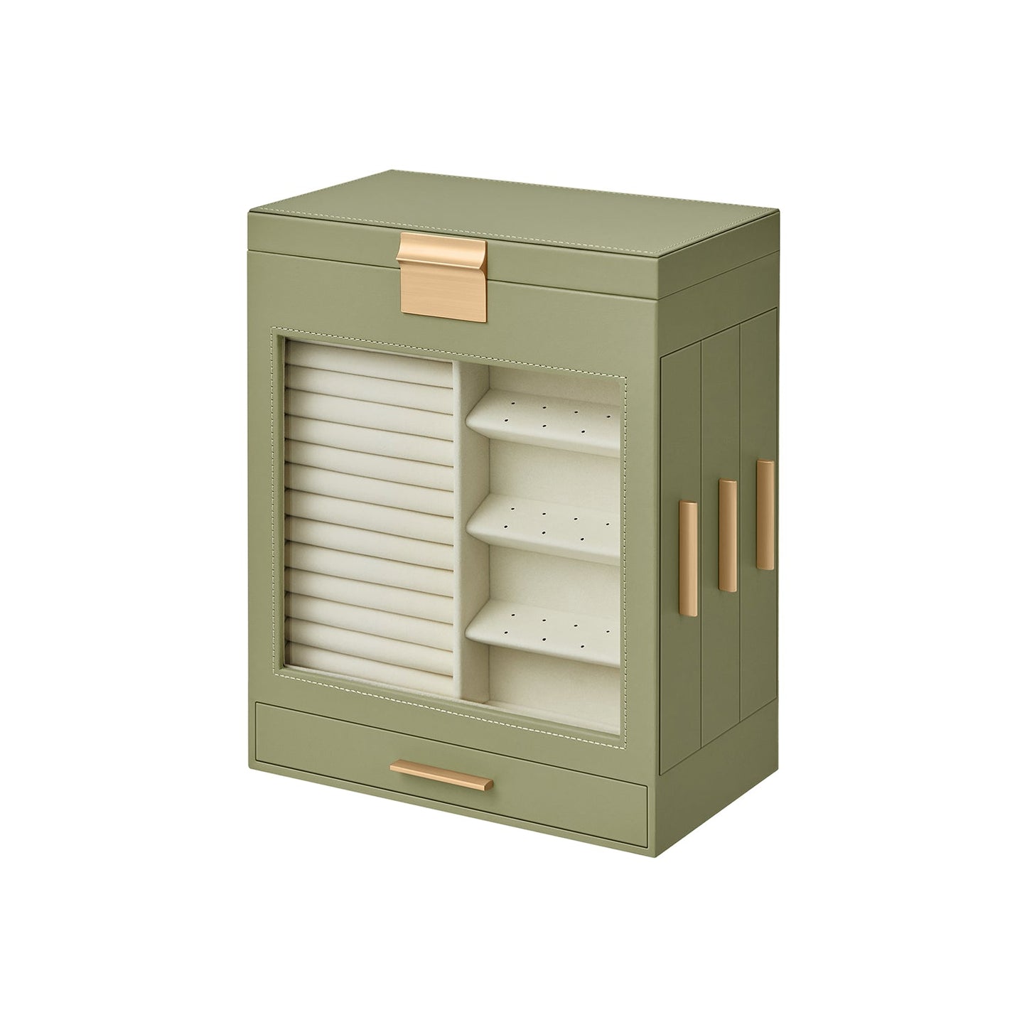 SONGMICS Elegant 5-Layer Jewelry Box with Clear Glass Window and Side Drawers