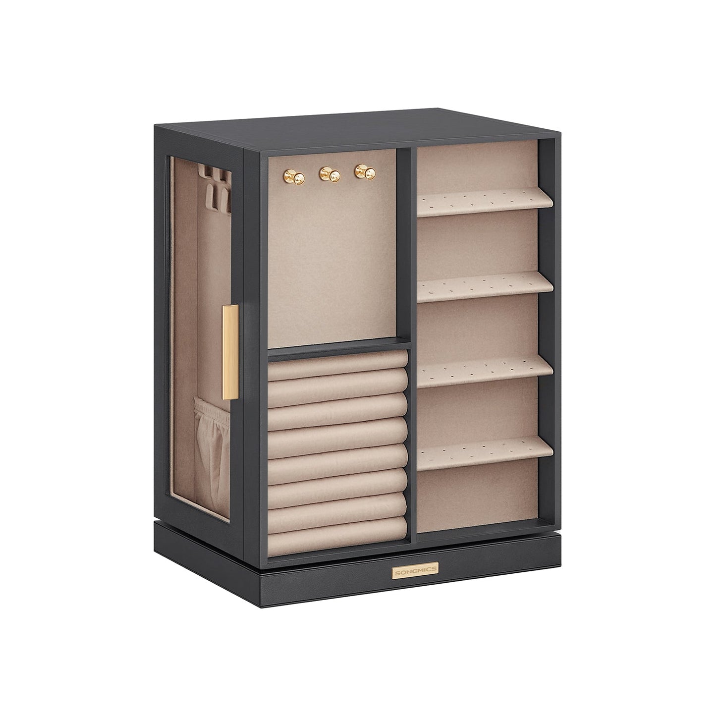 SONGMICS 360° Rotating Jewelry Organizer Box, 5 Drawers, Glass Window Display