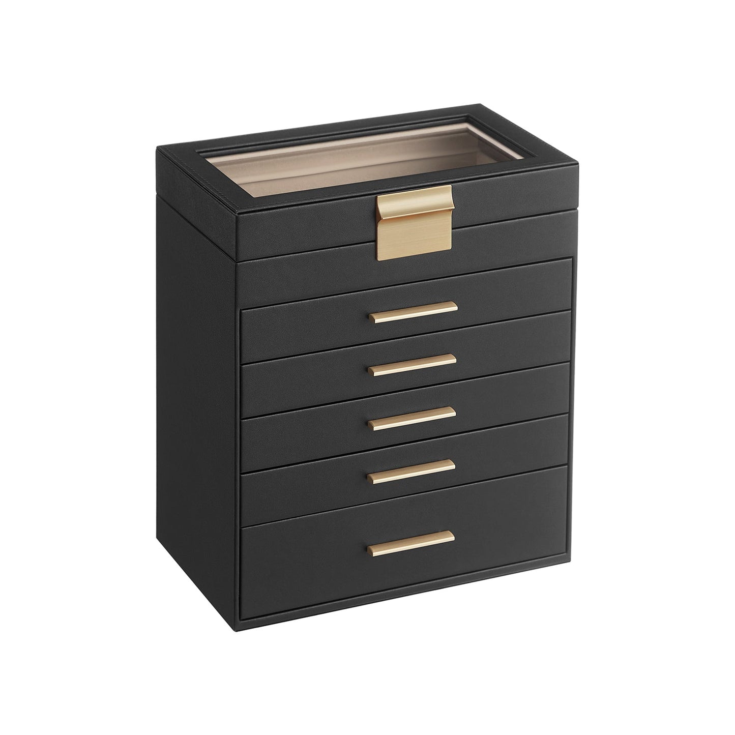 Modern Multi-Layer Jewelry Organizer with Glass Lid, Sunglasses, Large Jewelry Storage