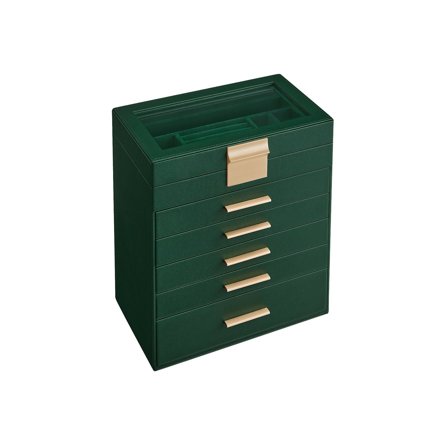 Modern Multi-Layer Jewelry Organizer with Glass Lid, Sunglasses, Large Jewelry Storage