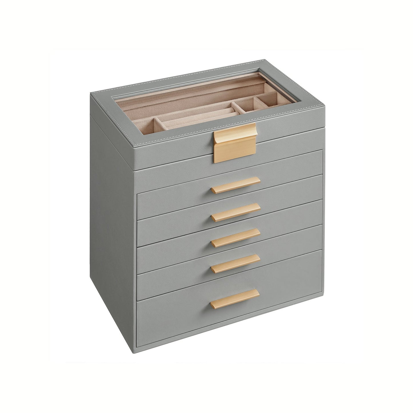Modern Multi-Layer Jewelry Organizer with Glass Lid, Sunglasses, Large Jewelry Storage
