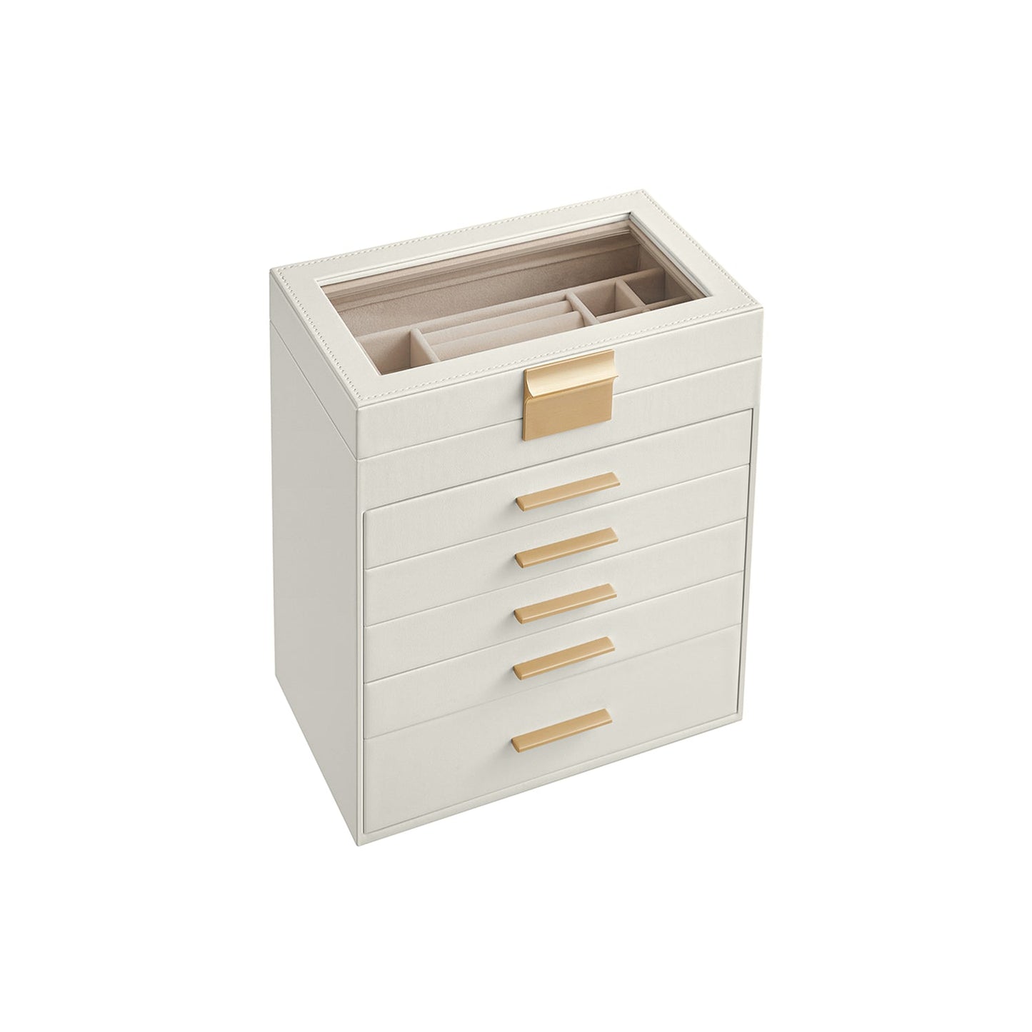 Modern Multi-Layer Jewelry Organizer with Glass Lid, Sunglasses, Large Jewelry Storage