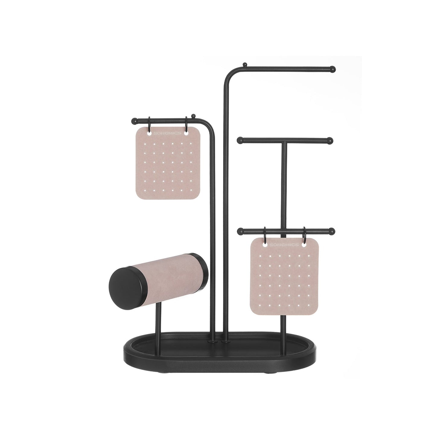 FURNMICS Jewelry Stand with Metal Frame, 2 Earring Boards, 4 Hanging Rods
