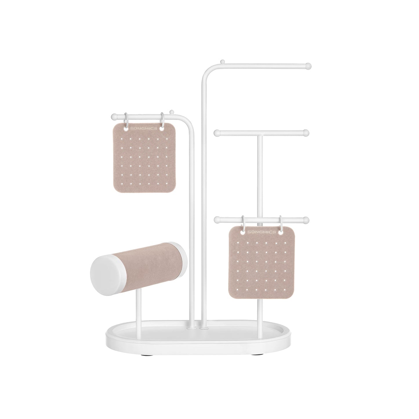 FURNMICS Jewelry Stand with Metal Frame, 2 Earring Boards, 4 Hanging Rods