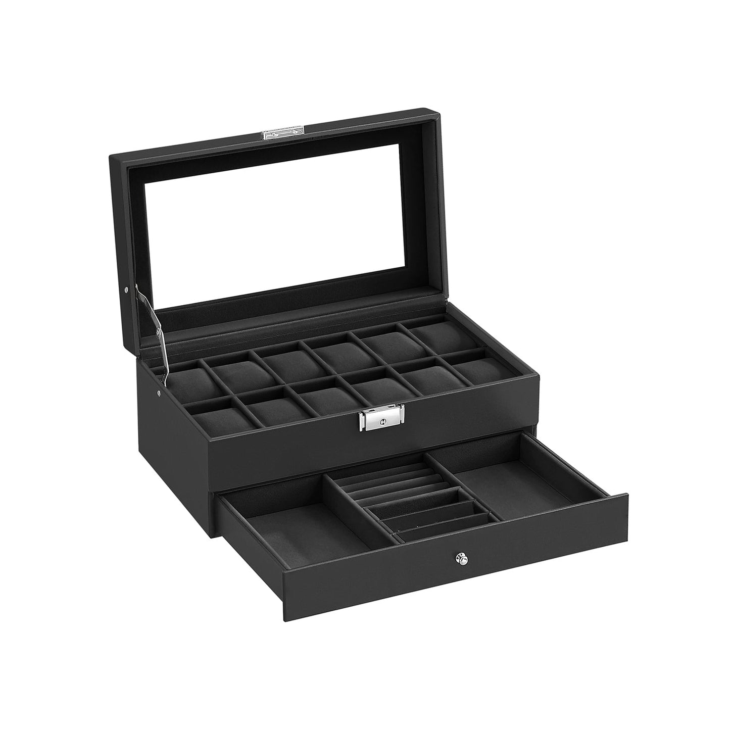 FURNMICS 6-Slot Lockable Watch Case with Glass Lid
