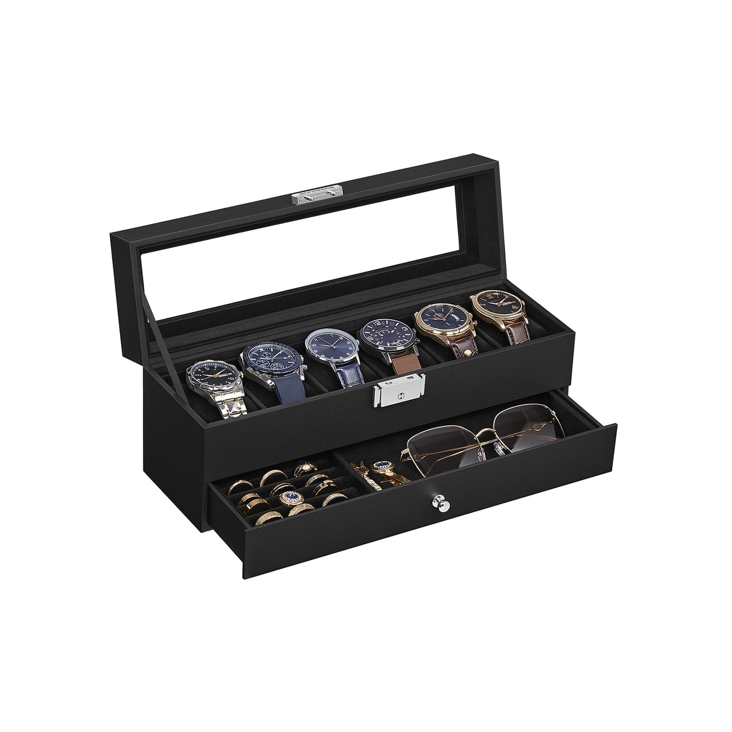 FURNMICS 6-Slot Lockable Watch Case with Glass Lid