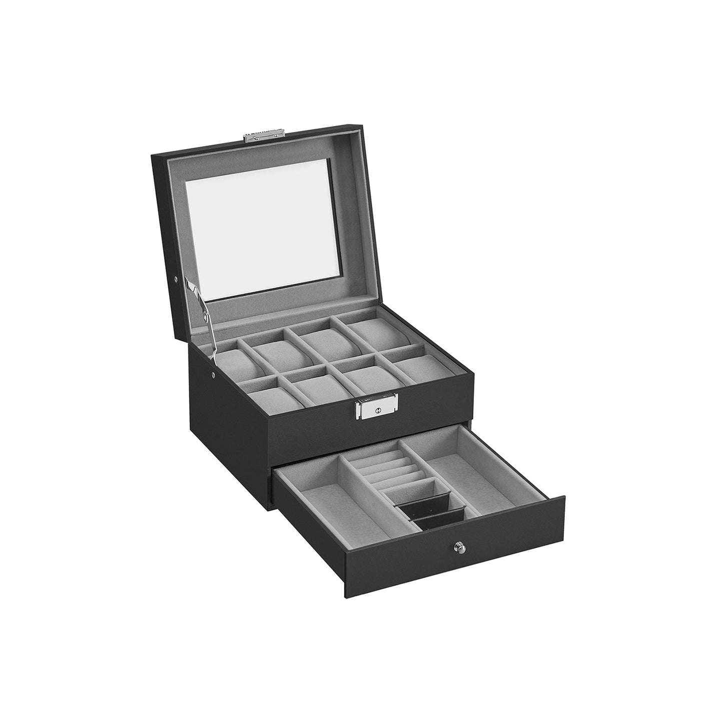 FURNMICS 6-Slot Lockable Watch Case with Glass Lid