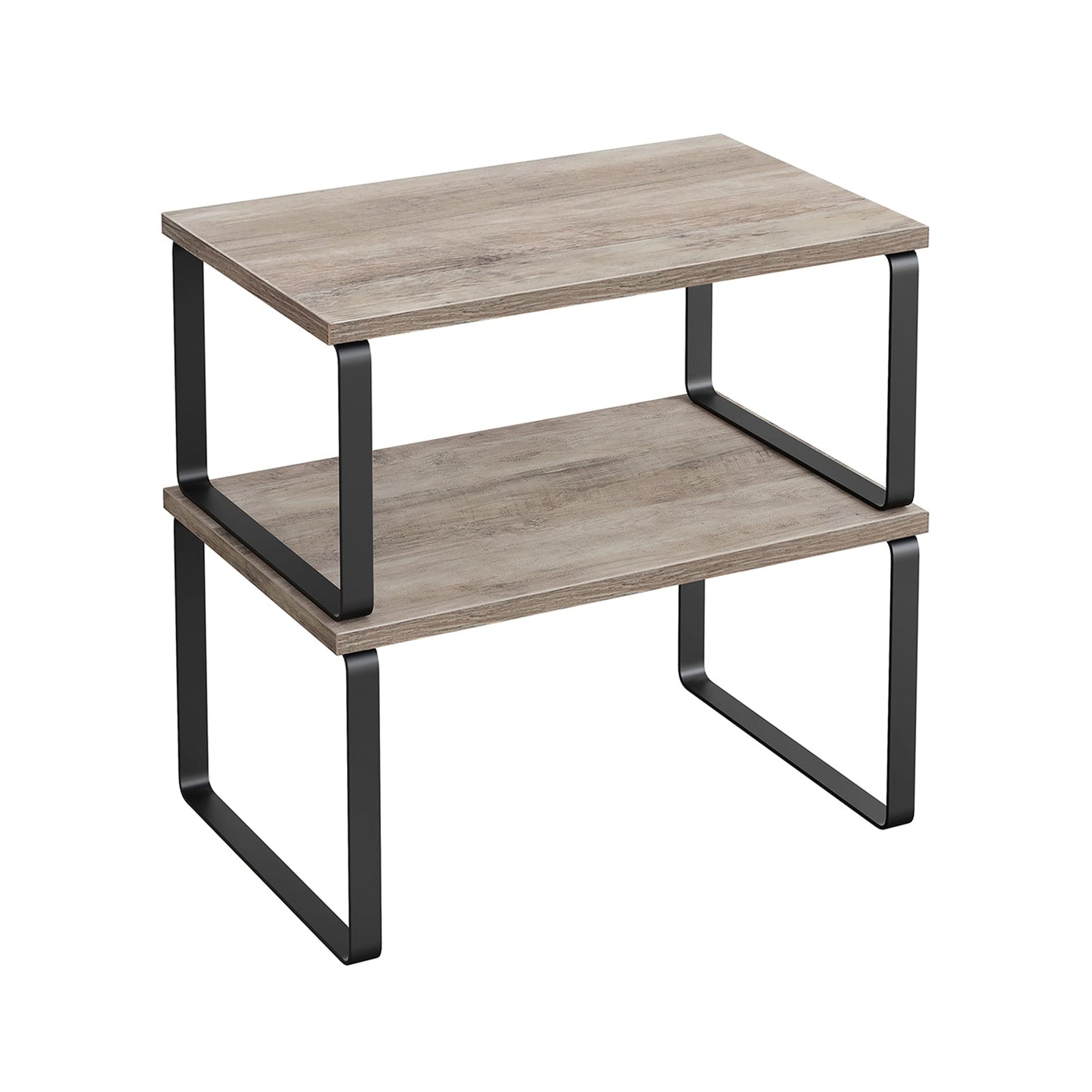 Expandable Stackable Kitchen Countertop Shelves, Metal Bamboo Cabinet Organizer Set