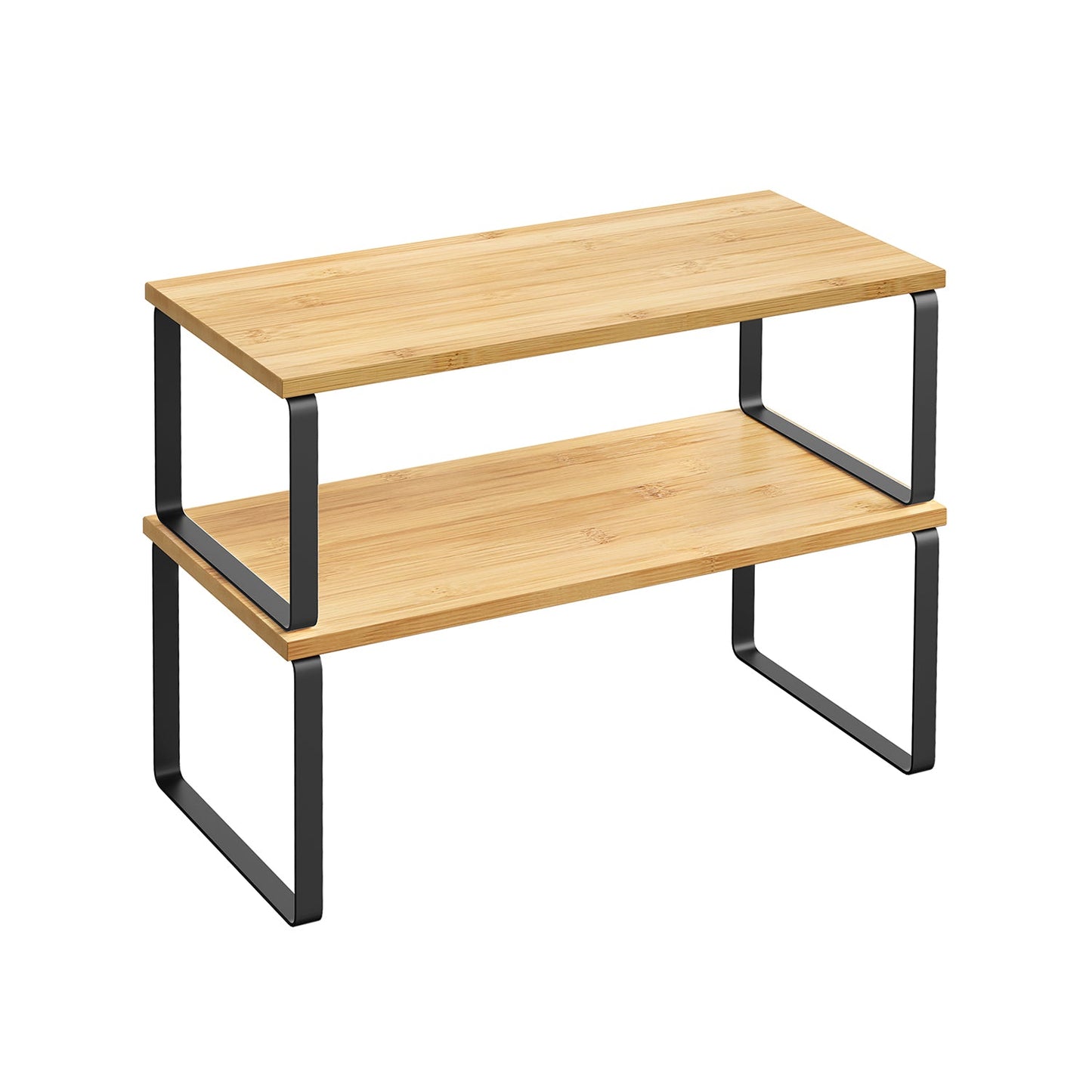 Expandable Stackable Kitchen Countertop Shelves, Metal Bamboo Cabinet Organizer Set