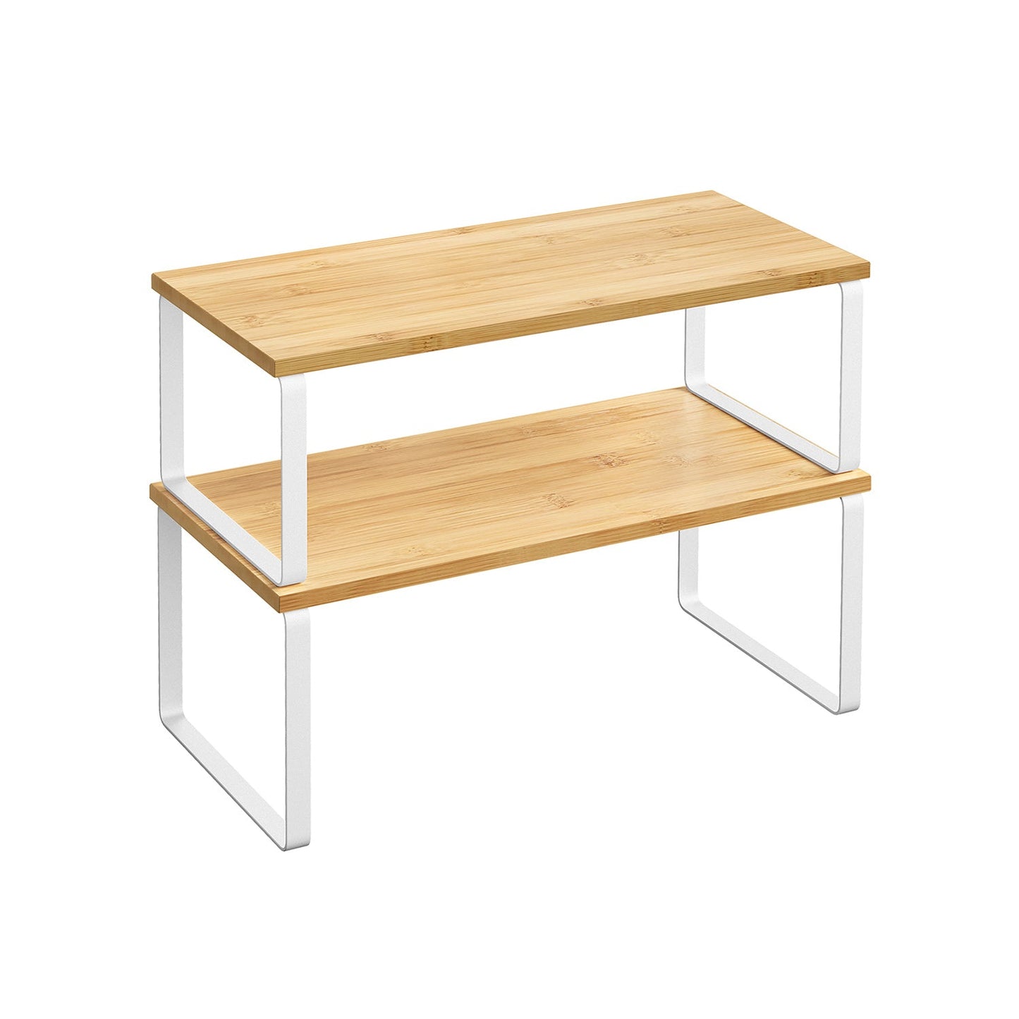 Expandable Stackable Kitchen Countertop Shelves, Metal Bamboo Cabinet Organizer Set