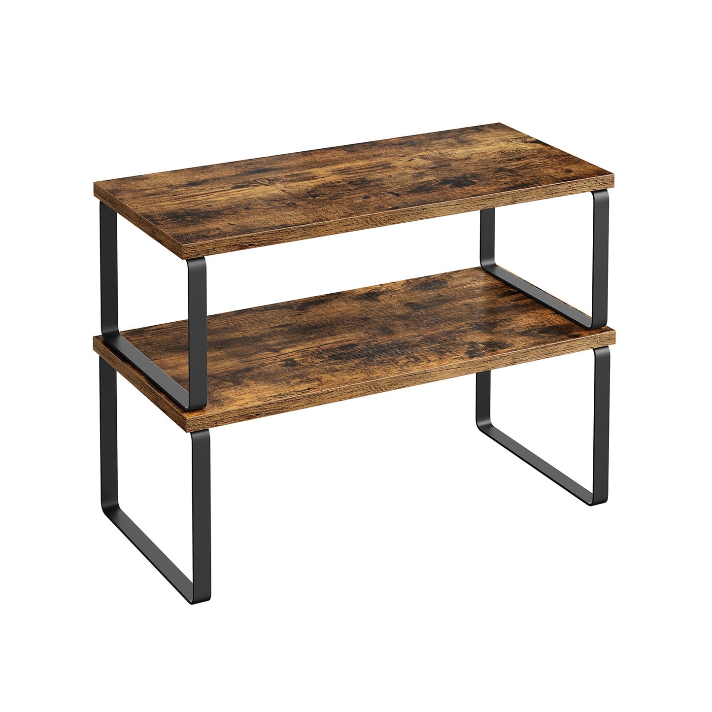 Expandable Stackable Kitchen Countertop Shelves, Metal Bamboo Cabinet Organizer Set