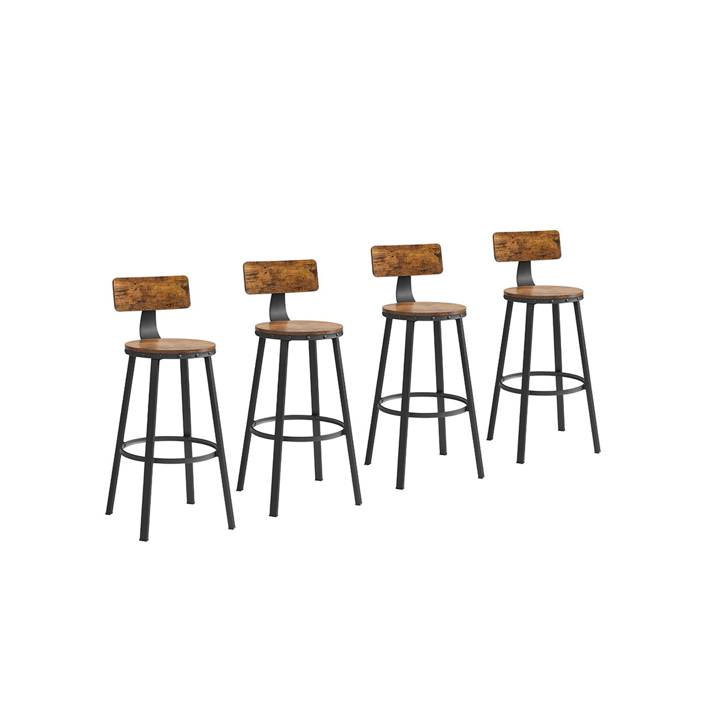VASAGLE Industrial Bar Stools, 29-Inch Tall, Backrest, Steel Frame