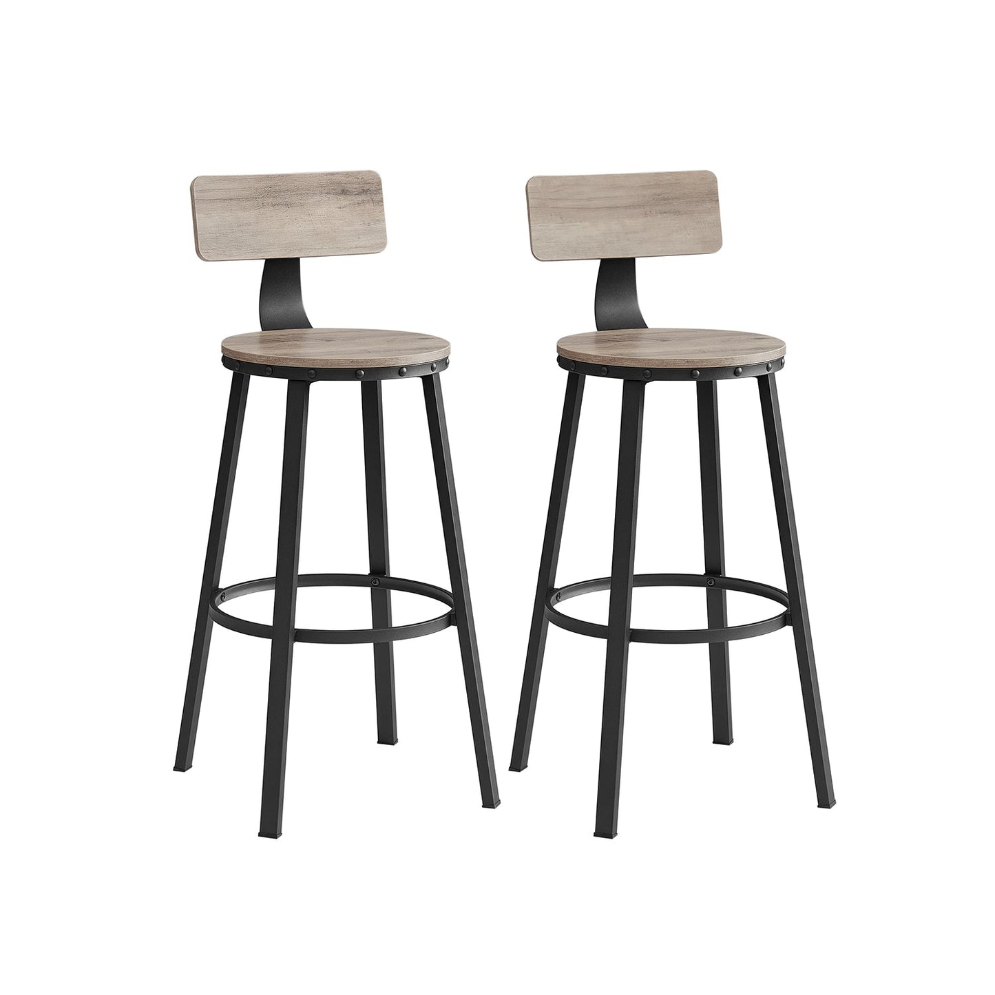 VASAGLE Industrial Bar Stools, 29-Inch Tall, Backrest, Steel Frame