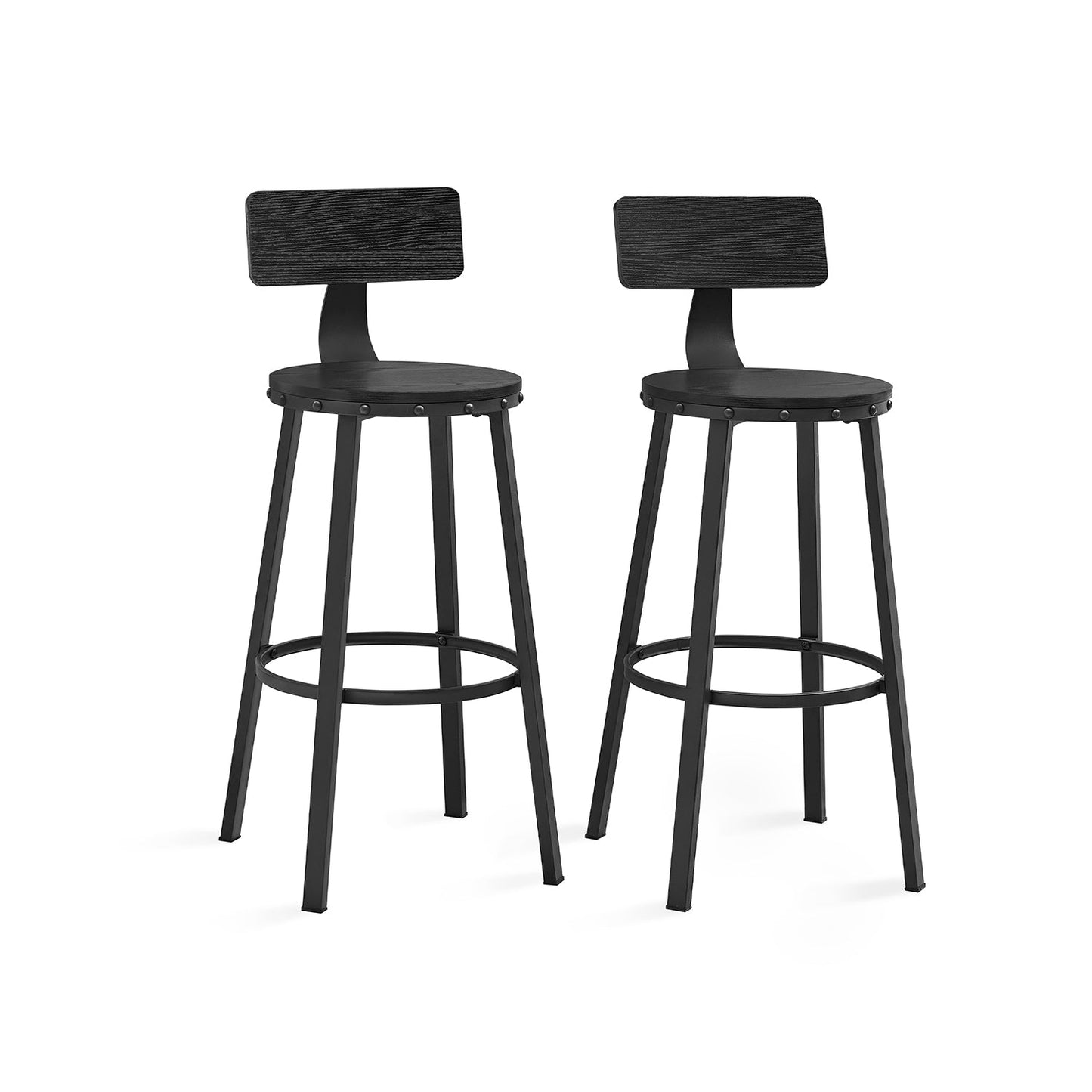 VASAGLE Industrial Bar Stools, 29-Inch Tall, Backrest, Steel Frame