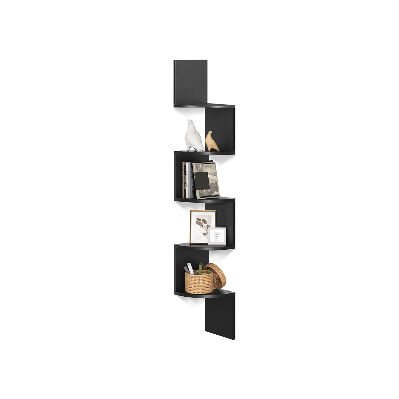 VASAGLE 5-Tier Floating Corner Wall Shelf Zigzag Book Display Storage